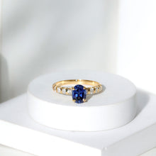 Load image into Gallery viewer, Certified 1.5 Carat Oval Lab Grown Blue Sapphire Engagement Ring with Diamond