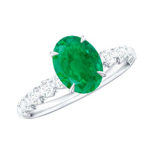Load image into Gallery viewer, Natural 6X8mm Emerald Oval Engagement Ring with Diamond Side Stones