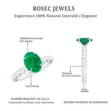 Load image into Gallery viewer, Natural 6X8mm Emerald Oval Engagement Ring with Diamond Side Stones
