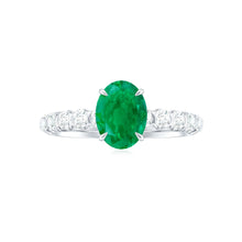 Load image into Gallery viewer, Natural 6X8mm Emerald Oval Engagement Ring with Diamond Side Stones