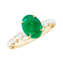 Load image into Gallery viewer, Natural 6X8mm Emerald Oval Engagement Ring with Diamond Side Stones