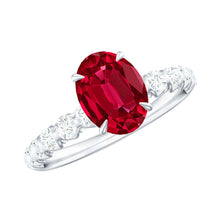 Load image into Gallery viewer, Certified 1.5 Carat Lab Grown Ruby Oval Engagement Ring with Diamond