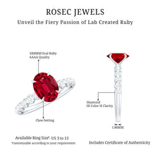 Load image into Gallery viewer, Certified 1.5 Carat Lab Grown Ruby Oval Engagement Ring with Diamond