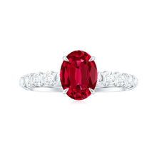 Load image into Gallery viewer, Certified 1.5 Carat Lab Grown Ruby Oval Engagement Ring with Diamond