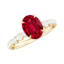 Load image into Gallery viewer, Certified 1.5 Carat Lab Grown Ruby Oval Engagement Ring with Diamond