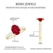 Load image into Gallery viewer, Certified 1.5 Carat Lab Grown Ruby Oval Engagement Ring with Diamond