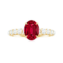 Load image into Gallery viewer, Certified 1.5 Carat Lab Grown Ruby Oval Engagement Ring with Diamond