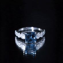 Load image into Gallery viewer, 3 Carat Asscher Cut London Blue Topaz Solitaire Engagement Ring with Moissanite