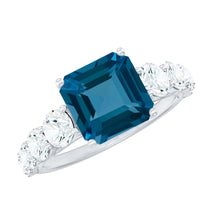 Load image into Gallery viewer, 3 Carat Asscher Cut London Blue Topaz Solitaire Engagement Ring with Moissanite