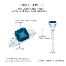 Load image into Gallery viewer, 3 Carat Asscher Cut London Blue Topaz Solitaire Engagement Ring with Moissanite