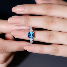 Load image into Gallery viewer, 3 Carat Asscher Cut London Blue Topaz Solitaire Engagement Ring with Moissanite
