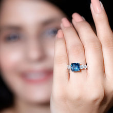 Load image into Gallery viewer, 3 Carat Asscher Cut London Blue Topaz Solitaire Engagement Ring with Moissanite