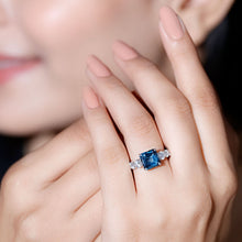 Load image into Gallery viewer, 3 Carat Asscher Cut London Blue Topaz Solitaire Engagement Ring with Moissanite