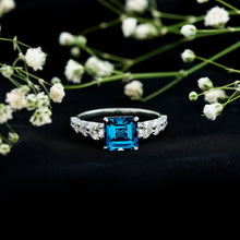 Load image into Gallery viewer, 3 Carat Asscher Cut London Blue Topaz Solitaire Engagement Ring with Moissanite