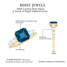 Load image into Gallery viewer, 3 Carat Asscher Cut London Blue Topaz Solitaire Engagement Ring with Moissanite