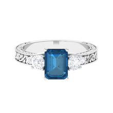 Load image into Gallery viewer, 6X8mm Emerald Cut London Blue Topaz Statement Ring with Engraved Shank