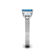 Load image into Gallery viewer, 6X8mm Emerald Cut London Blue Topaz Statement Ring with Engraved Shank