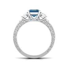 Load image into Gallery viewer, 6X8mm Emerald Cut London Blue Topaz Statement Ring with Engraved Shank