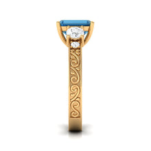 Load image into Gallery viewer, 6X8mm Emerald Cut London Blue Topaz Statement Ring with Engraved Shank