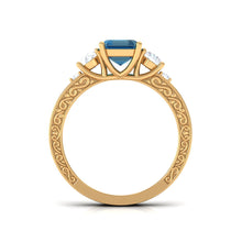 Load image into Gallery viewer, 6X8mm Emerald Cut London Blue Topaz Statement Ring with Engraved Shank