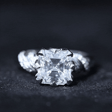 Load image into Gallery viewer, 3 Carat Asscher Cut Moissanite Solitaire Engagement Ring in Petal Prong Setting