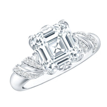 Load image into Gallery viewer, 3 Carat Asscher Cut Moissanite Solitaire Engagement Ring in Petal Prong Setting