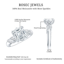 Load image into Gallery viewer, 3 Carat Asscher Cut Moissanite Solitaire Engagement Ring in Petal Prong Setting