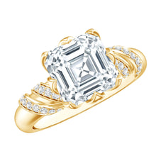 Load image into Gallery viewer, 3 Carat Asscher Cut Moissanite Solitaire Engagement Ring in Petal Prong Setting