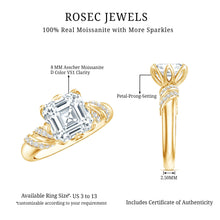 Load image into Gallery viewer, 3 Carat Asscher Cut Moissanite Solitaire Engagement Ring in Petal Prong Setting