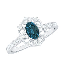 Load image into Gallery viewer, 0.4 Carat Oval Cut London Blue Topaz Vintage Engagement Ring with Diamond