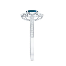Load image into Gallery viewer, 0.4 Carat Oval Cut London Blue Topaz Vintage Engagement Ring with Diamond