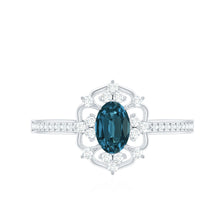 Load image into Gallery viewer, 0.4 Carat Oval Cut London Blue Topaz Vintage Engagement Ring with Diamond