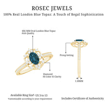 Load image into Gallery viewer, 0.4 Carat Oval Cut London Blue Topaz Vintage Engagement Ring with Diamond