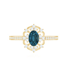 Load image into Gallery viewer, 0.4 Carat Oval Cut London Blue Topaz Vintage Engagement Ring with Diamond