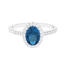 Load image into Gallery viewer, 2 CT Oval Cut London Blue Topaz Solitaire Ring with Diamond Halo