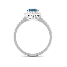 Load image into Gallery viewer, 2 CT Oval Cut London Blue Topaz Solitaire Ring with Diamond Halo