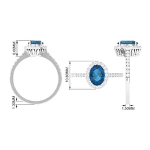 Load image into Gallery viewer, 2 CT Oval Cut London Blue Topaz Solitaire Ring with Diamond Halo