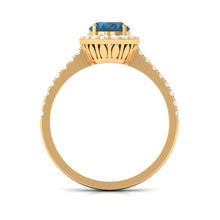 Load image into Gallery viewer, 2 CT Oval Cut London Blue Topaz Solitaire Ring with Diamond Halo
