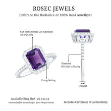 Load image into Gallery viewer, 1.4 Carat Amethyst Emerald Cut Engagement Ring with Diamond Halo