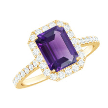 Load image into Gallery viewer, 1.4 Carat Amethyst Emerald Cut Engagement Ring with Diamond Halo