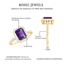Load image into Gallery viewer, 1.4 Carat Amethyst Emerald Cut Engagement Ring with Diamond Halo