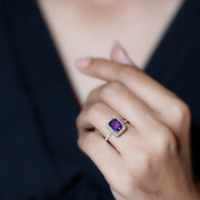Load image into Gallery viewer, 1.4 Carat Amethyst Emerald Cut Engagement Ring with Diamond Halo