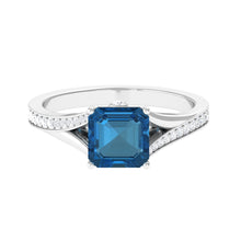 Load image into Gallery viewer, 8mm Asscher Cut London Blue Topaz Split Shank Engagement Ring with Diamond