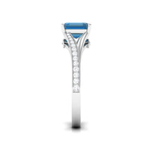 Load image into Gallery viewer, 8mm Asscher Cut London Blue Topaz Split Shank Engagement Ring with Diamond