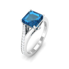 Load image into Gallery viewer, 8mm Asscher Cut London Blue Topaz Split Shank Engagement Ring with Diamond