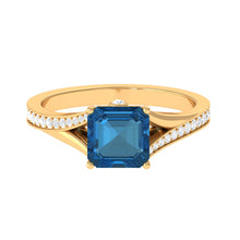 Load image into Gallery viewer, 8mm Asscher Cut London Blue Topaz Split Shank Engagement Ring with Diamond