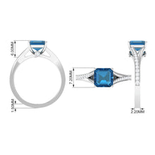 Load image into Gallery viewer, 8mm Asscher Cut London Blue Topaz Split Shank Engagement Ring with Diamond