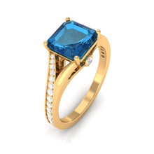 Load image into Gallery viewer, 8mm Asscher Cut London Blue Topaz Split Shank Engagement Ring with Diamond