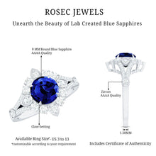 Load image into Gallery viewer, Certified 2.7 Carat Lab Grown Blue Sapphire Flower Engagement Ring with Diamond
