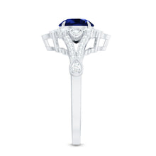 Load image into Gallery viewer, Certified 2.7 Carat Lab Grown Blue Sapphire Flower Engagement Ring with Diamond